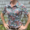 Equestrian short sleeve sun shirt polo with UPF or SPF protection and green and rust dragon design