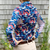 Equestrian long sleeve sun shirt polo with UPF protection and blue and red dragon design