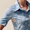Equestrian short sleeve sun shirt polo with UPF or SPF protection and light blue appaloosa spots design